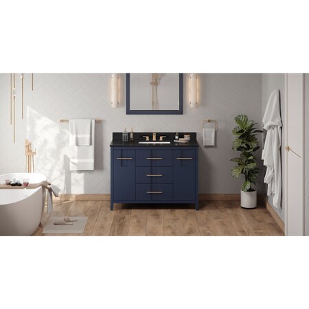 Jeffrey Alexander 48In. Hale Blue Katara Vanity, Black Granite Vanity Top, Undermount Rectangle Bowl VKITKAT48BLBGR